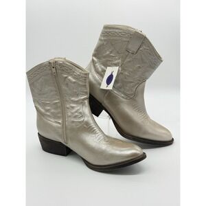 Coconuts by Matisse Pistol Western Zip Ankle Booties Gold Metallic, Women's 8.5